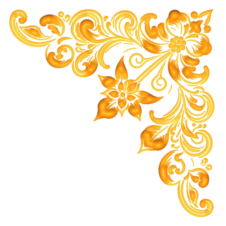 PSD golden floral corner ornament