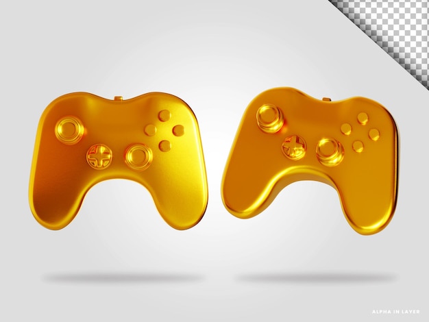 Golden gamepad controlador joystick 3d render ilustración aislada