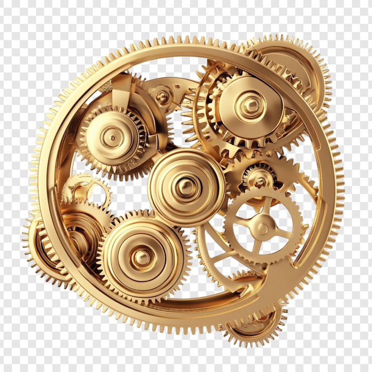PSD golden gears mecanismo intrincado mecanismo de reloj ingeniería de precisión