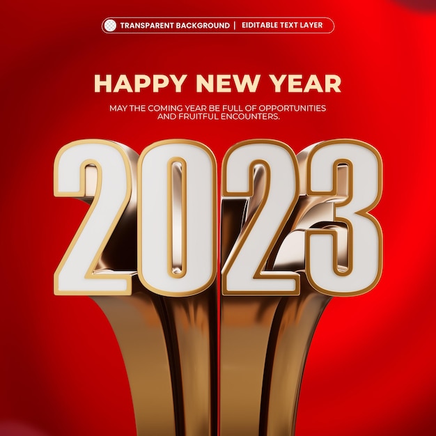 Golden Happy New Year 2023 3d testo banner design concept