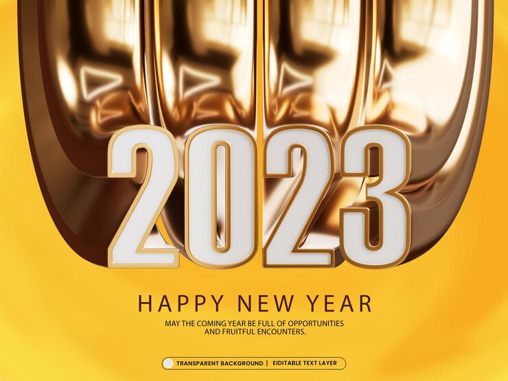 PSD golden happy new year 2023 3d testo banner design concept
