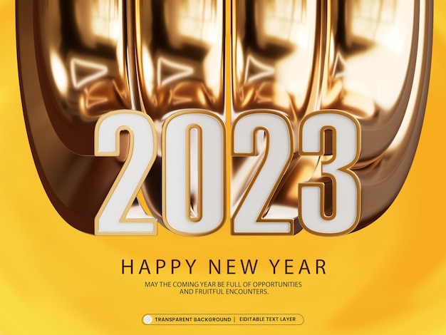 PSD golden happy new year 2023 concept de conception de bannière de texte 3d