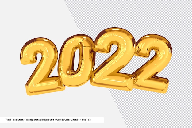 Golden Happy New Year Numéro 2022 Ballons Rendu 3d