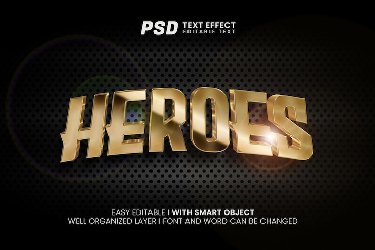 PSD golden heroes bearbeitbare texteffekt-modellvorlage premium psd