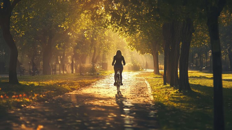 PSD golden hour bike ride uma serena noite de outono