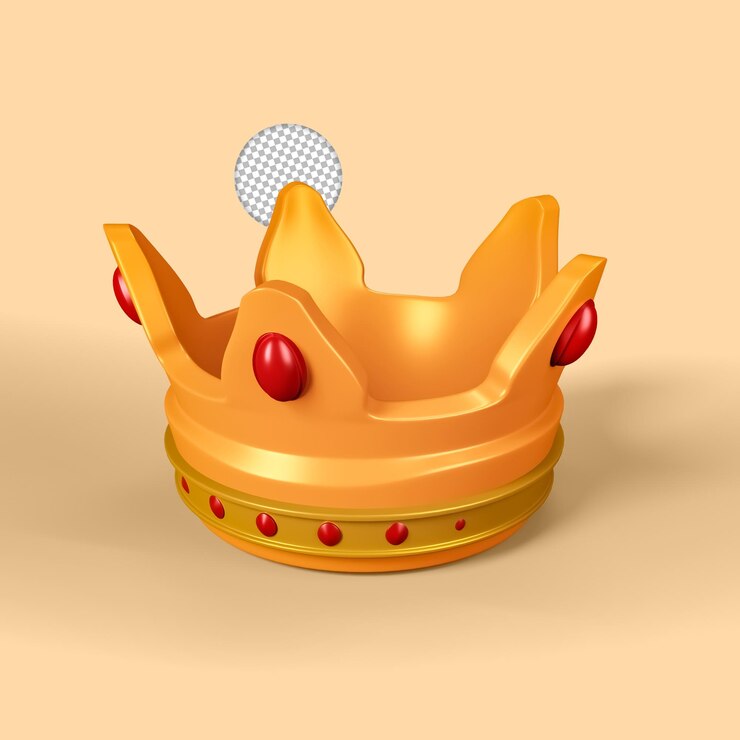 PSD golden king crown with gem icon isolated 3d render illustration