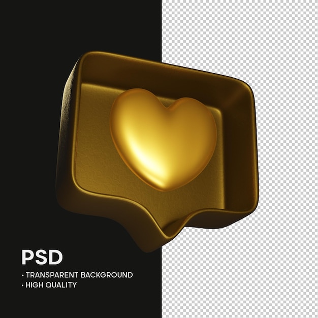 Golden like instagram icon renderização 3d isolada