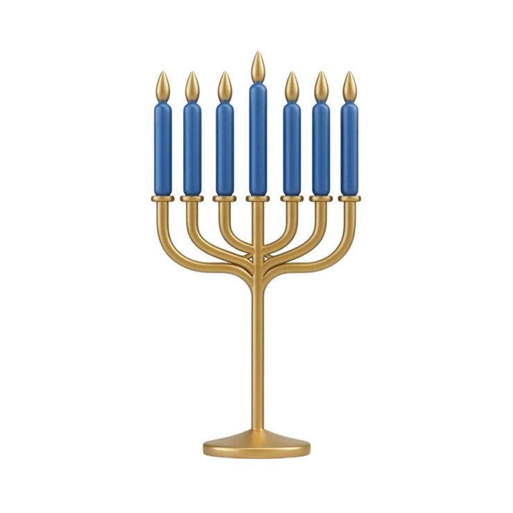 PSD golden menorah with blue candles elegant 3d illustration of traditional jewish candle holder