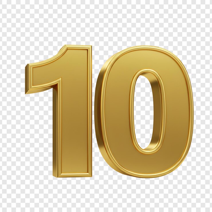 Golden Number 10 - Isolated on Transparent Background