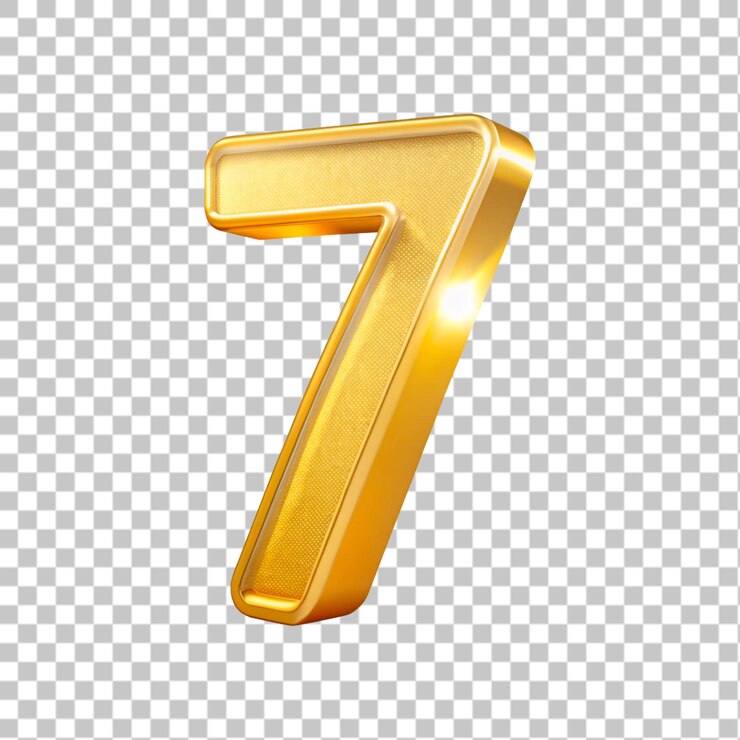 PSD golden number 7 on transparent background 3d rendering illustration