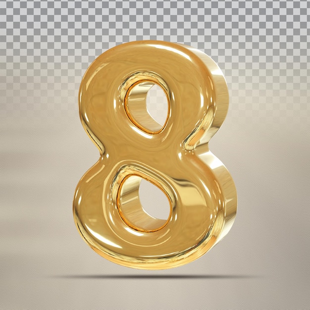 Golden number 8 3d render luxo