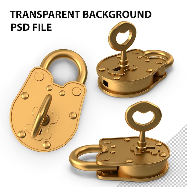 PSD golden padlock png (em inglês)