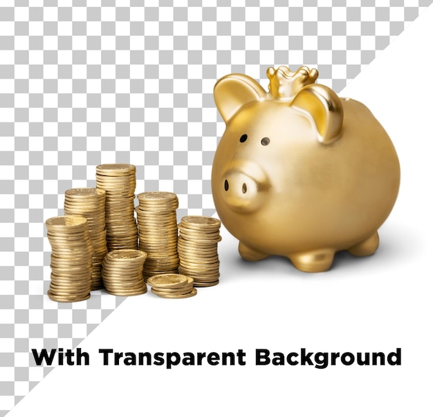 Golden Piggy Bank aislado PNG PSD en el fondo transparente
