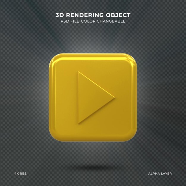 golden play button icon in 3d rendering for composition
