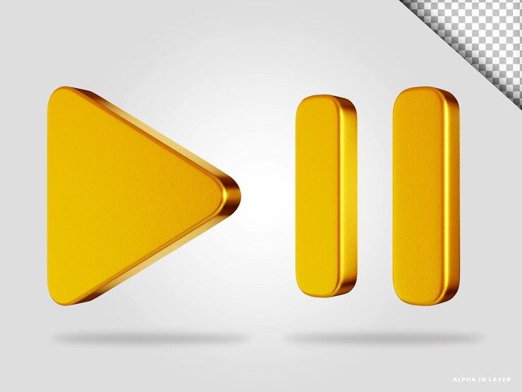 PSD golden play y pausa icono 3d render ilustración aislada