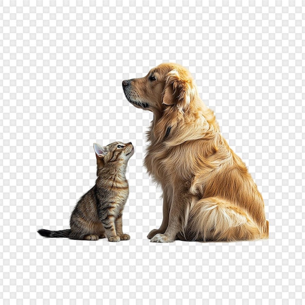 Golden Retriever und Katzenkuschel auf durchsichtigem Hintergrund