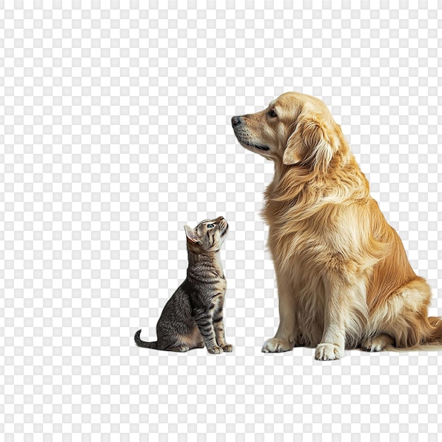 Golden Retriever und Katzenkuschel auf durchsichtigem Hintergrund