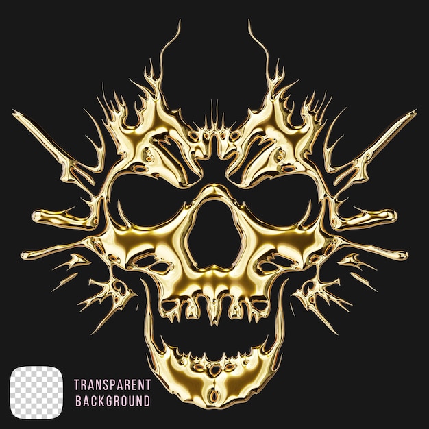 Golden Skull-Symbol 3D-Rendering auf durchsichtigem Hintergrund