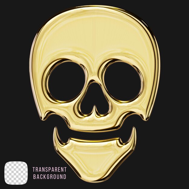 Golden Skull-Symbol 3D-Rendering auf durchsichtigem Hintergrund