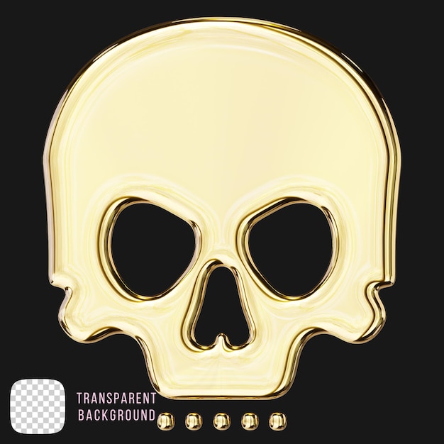 Golden Skull-Symbol 3D-Rendering auf durchsichtigem Hintergrund