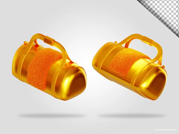 Golden sport bag 3d render illustration isolated
