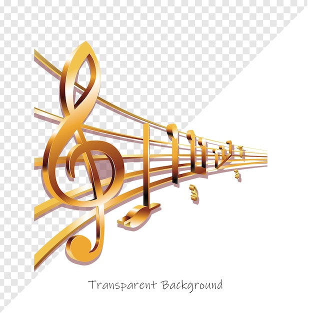 Golden Treble Clef and Musical Notes on Staff Lines