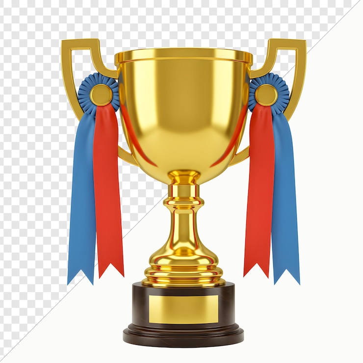 Golden trophy with blue and red ribbons a symbol of achievement
