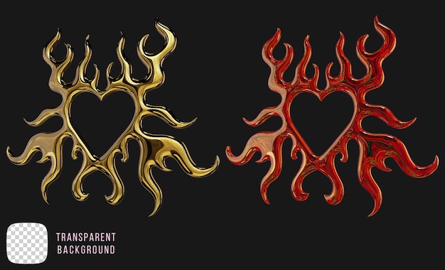 Golden Y2K Abstract: Brennende Herzform 3D-Rendering auf PSD