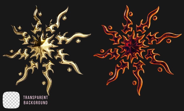 Golden y2k abstract sunny shape 3d rendering psd