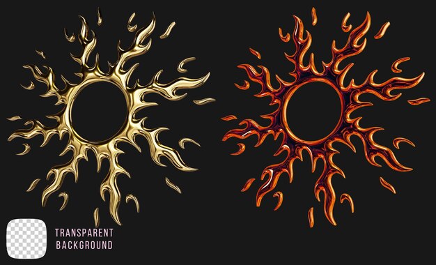 Golden y2k abstract sunny shape 3d rendering psd