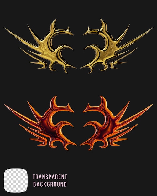 Golden y2k abstract tribal shape rendering 3d psd