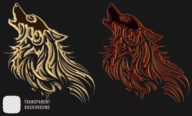 Golden y2k abstract wolf shape 3d rendering psd