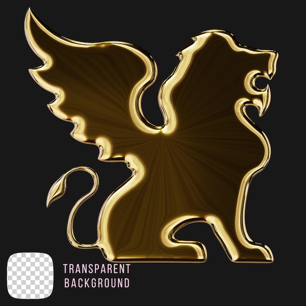 Golden y2k abstrakte Löwenform 3D-Rendering für PSD