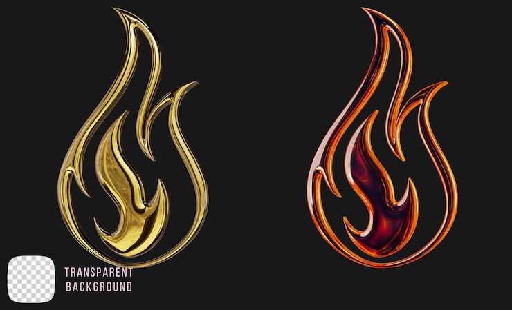 PSD golden y2k forma de llama abstracta 3d renderizado en psd