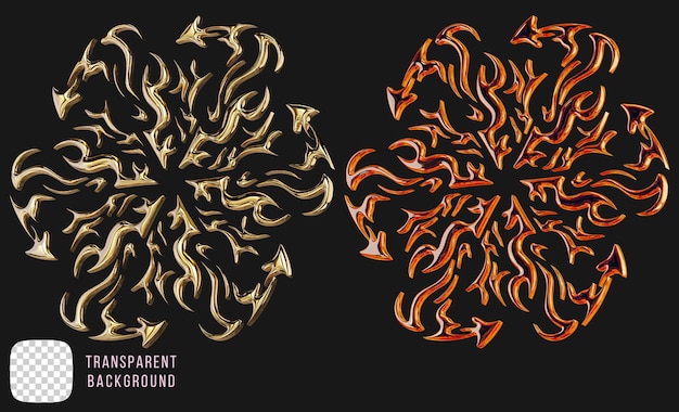 Golden y2k forme abstraite 3d rendu psd
