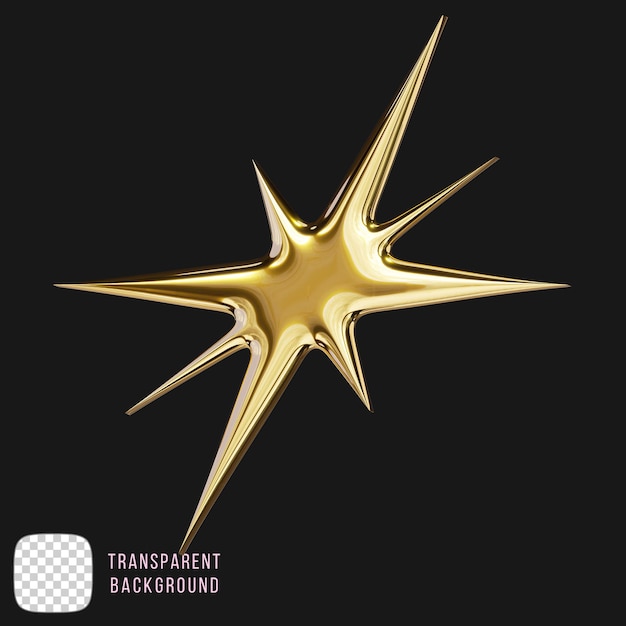 Golden y2k Star Emblem 3d rendering on transparent background
