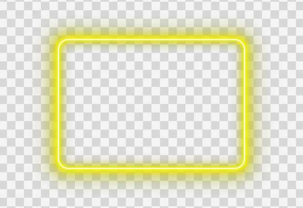 Golden yellow neon glowing rectangle frame border straight corners light on Transparent Background