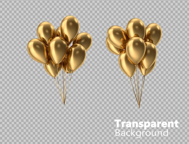 PSD goldene ballons auf durchsichtigem hintergrund