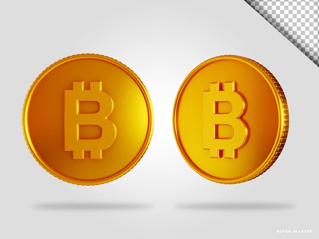 Goldene Bitcoin-Münze 3D-Render-Illustration isoliert