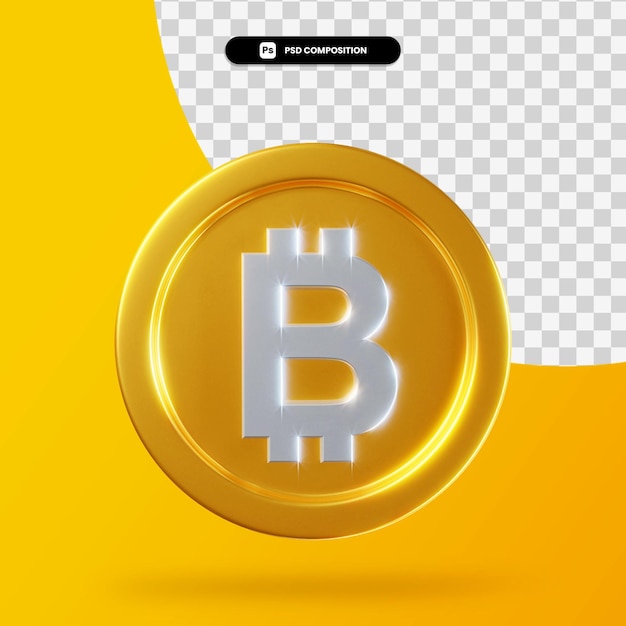Goldene Bitcoin-Münze 3D-Rendering isoliert