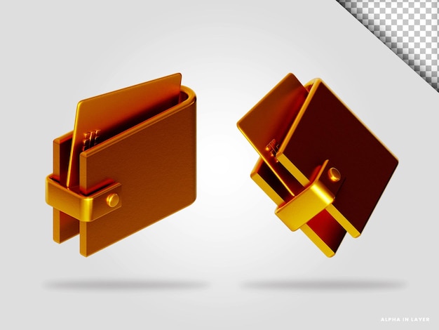 Goldene Brieftasche 3D-Render-Illustration isoliert