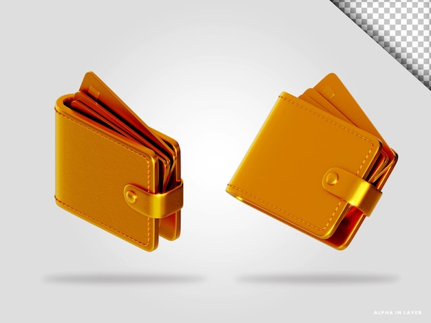 Goldene Brieftasche 3D-Render-Illustration isoliert