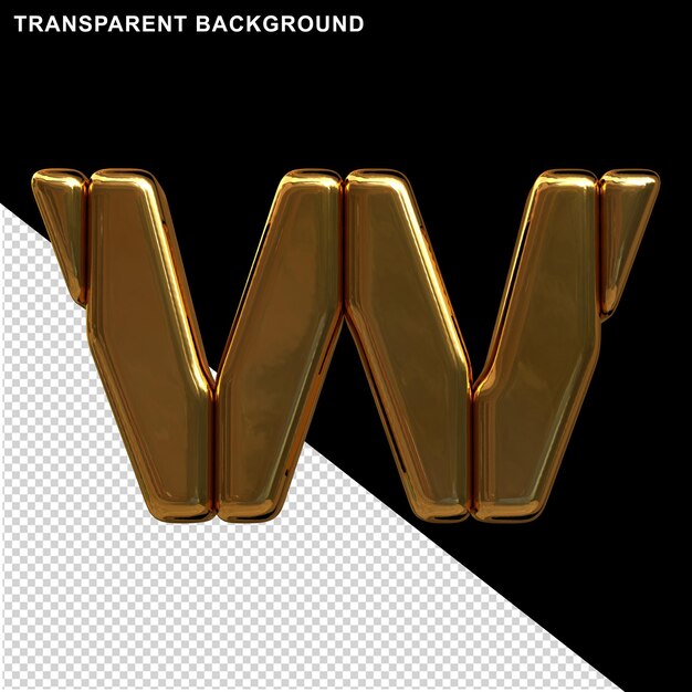 Goldene Buchstaben aus vertikalen Blöcken. 3D-Buchstabe w