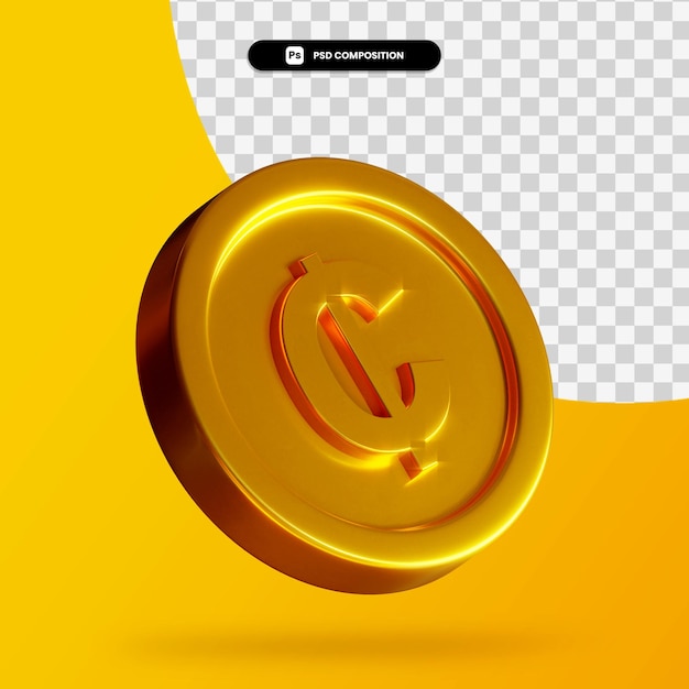 Goldene Cedi-Münze 3D-Rendering isoliert