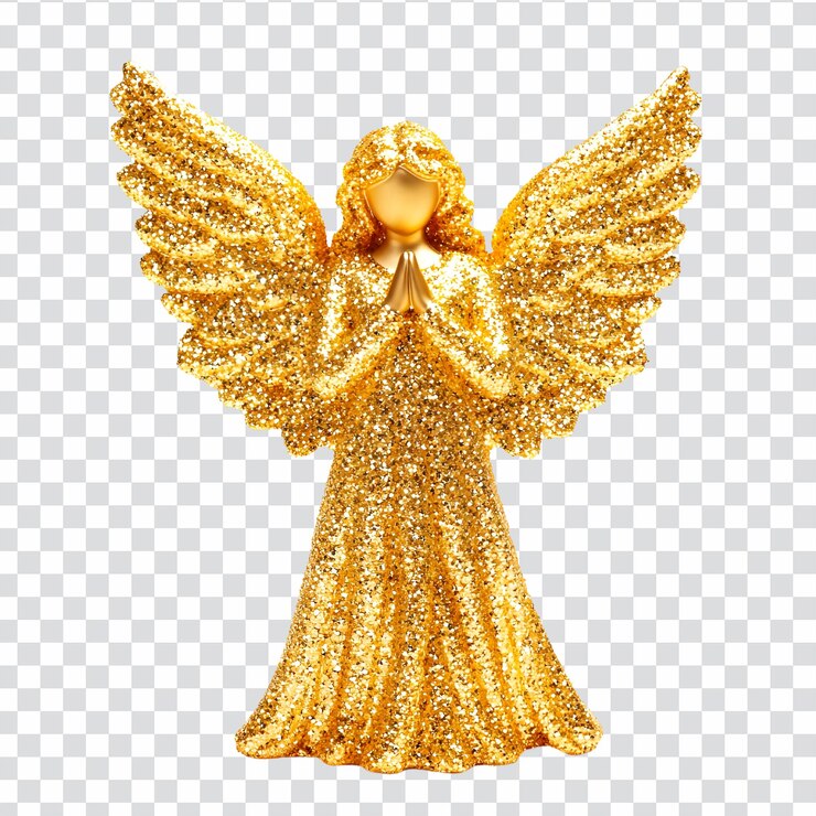 PSD goldene engelfigur mit glitzer und flügeln