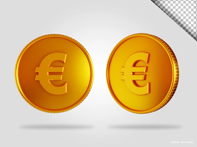 Goldene Euro-Münze 3D-Render-Illustration isoliert