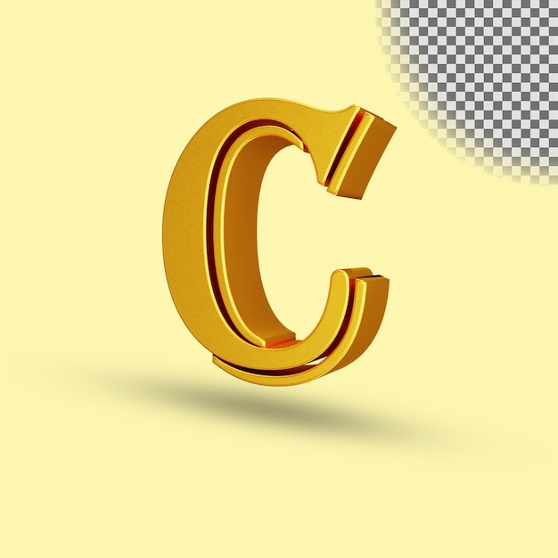 Goldene Farbe metallisch glänzender Buchstabe 3D-Rendering