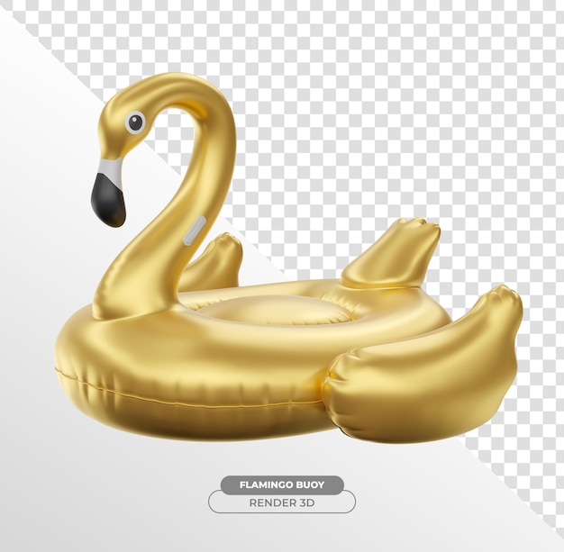 Goldene Flamingo-Pool-Float in 3D-Rendering realistisch isoliert auf transparentem Hintergrund