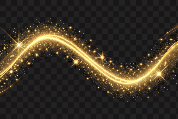 goldene funkelnde Welle glühender dynamischer Effekt Isoliert auf transparentem Hintergrund PNG
