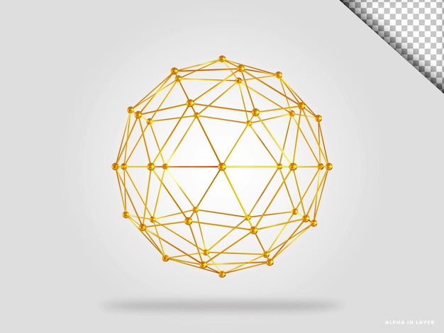 PSD goldene geometrische kugel 3d-render-illustration isoliert